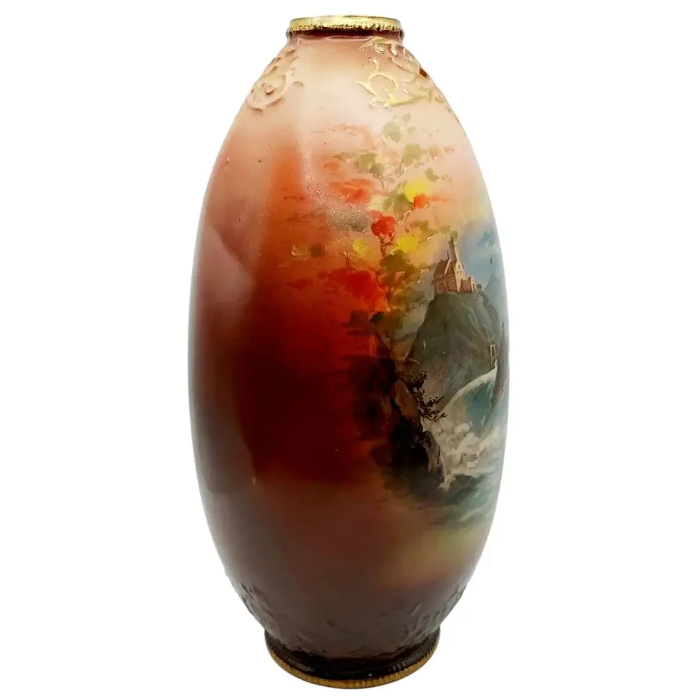 Royal Bayreuth Bavaria Hand Painted Porcelain Landscape Tapestry Vase 10 Inches